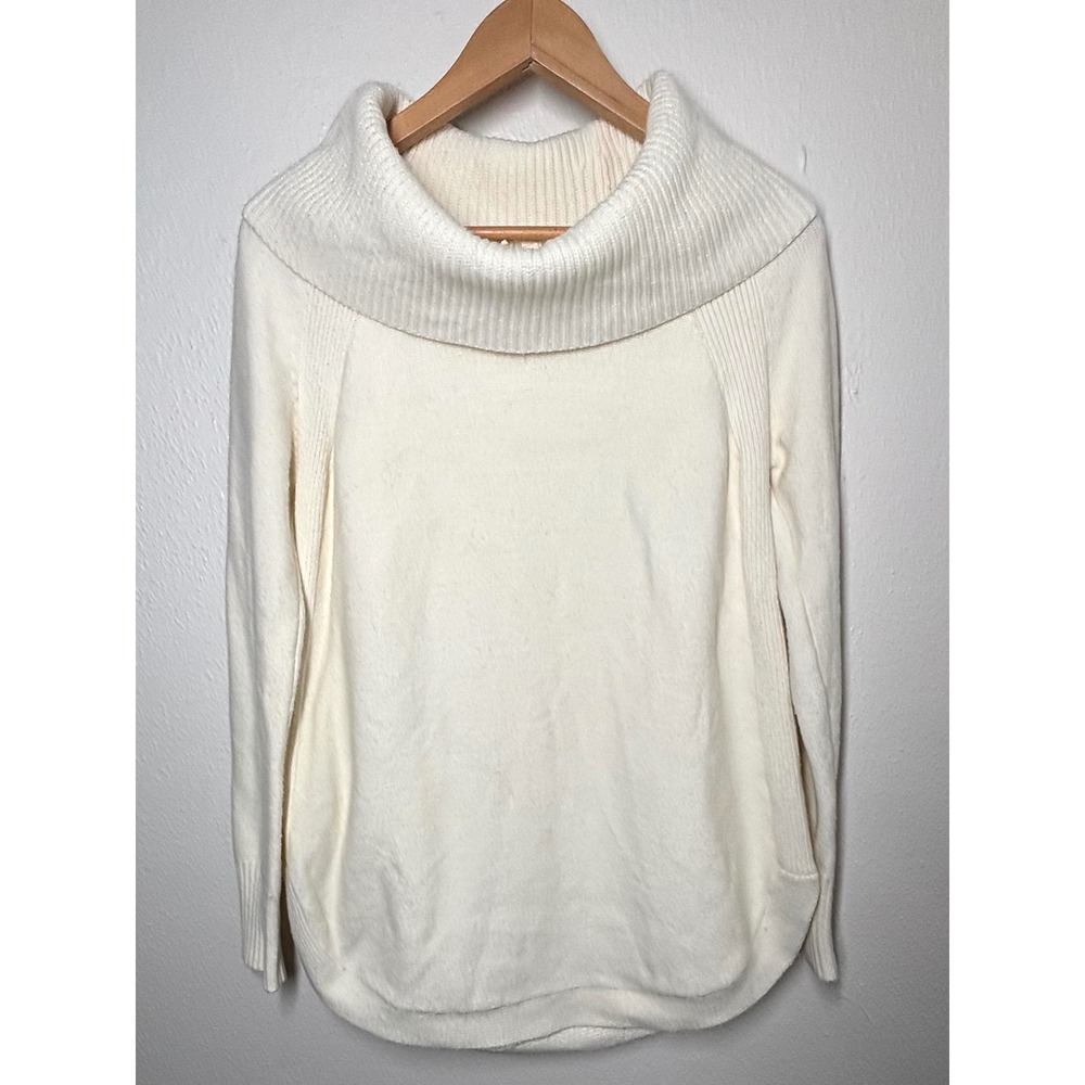 MOTH Anthropologie Ivory Cream Cowl Neck Knit Sweater Tunic Medium Scoop Hem EUC